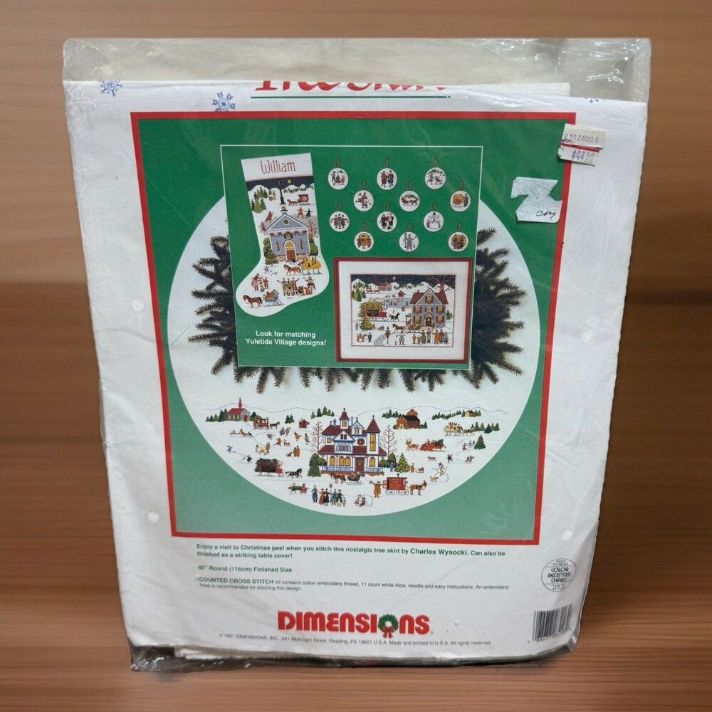 VTG 1991 Dimensions Yuletide Village Tree Skirt Christmas Cross Stitch Open Comp